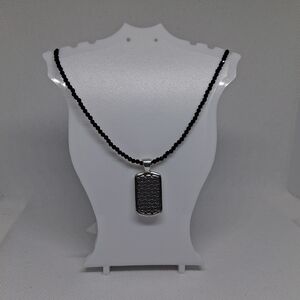 Stylish Black Beaded Necklace with Silver Pendant